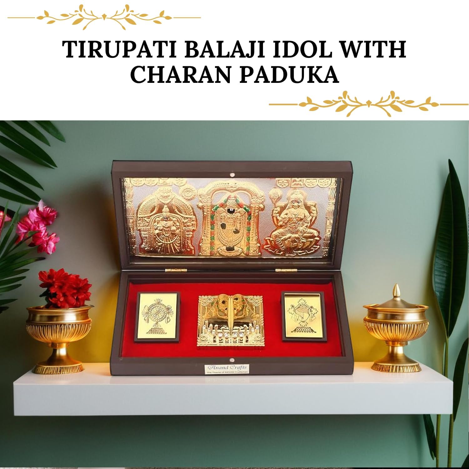 Ac Anand Crafts Tirupati Balaji Idol With Charan Paduka | Tirupati Balaji Photo With Frame | Charan Paduka Box For Pooja, Weedin